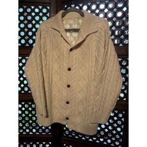 Vintage Irish Fisherman Knit Cable Buttondown Heavy Cardigan sweater 50" Chest